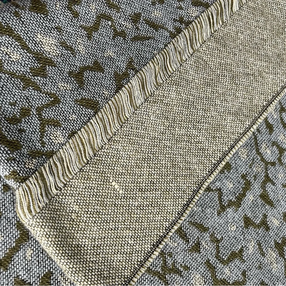 Anthropologie Green Blue Patterned Blend Fringe‎ Scarf